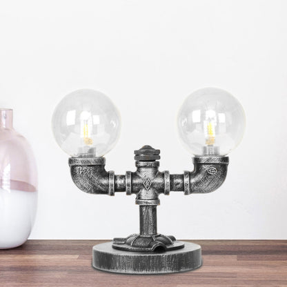 Avelena | Industrielle Runde Schirm Schreibtischlampe 2/3-Lampe Klar/Amber Glas Aufgabenbeleuchtung In Antik Silber/Bronze mit Fuß