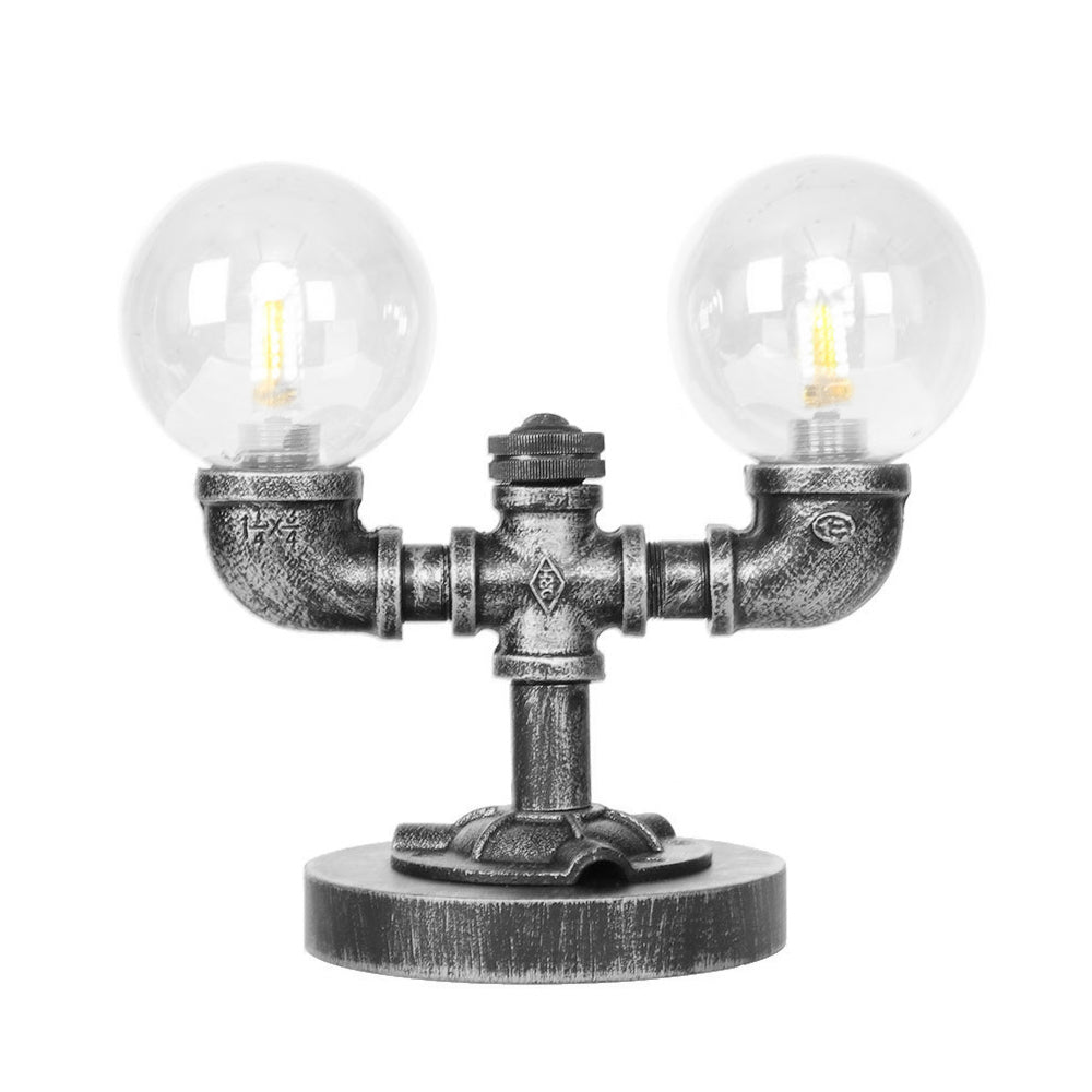 Avelena | Industrielle Runde Schirm Schreibtischlampe 2/3-Lampe Klar/Amber Glas Aufgabenbeleuchtung In Antik Silber/Bronze mit Fuß