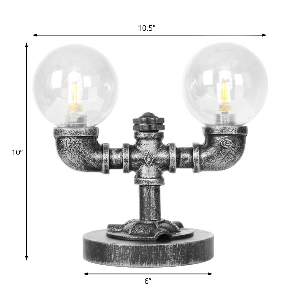 Avelena | Industrielle Runde Schirm Schreibtischlampe 2/3-Lampe Klar/Amber Glas Aufgabenbeleuchtung In Antik Silber/Bronze mit Fuß
