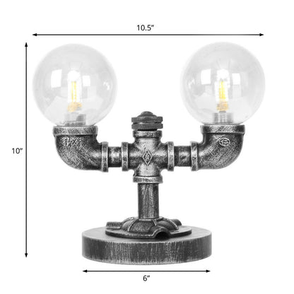 Avelena | Industrielle Runde Schirm Schreibtischlampe 2/3-Lampe Klar/Amber Glas Aufgabenbeleuchtung In Antik Silber/Bronze mit Fuß