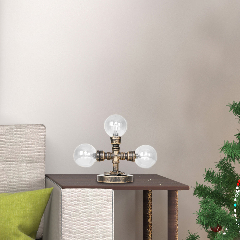 Avelena | Industrielle Runde Schirm Schreibtischlampe 2/3-Lampe Klar/Amber Glas Aufgabenbeleuchtung In Antik Silber/Bronze mit Fuß