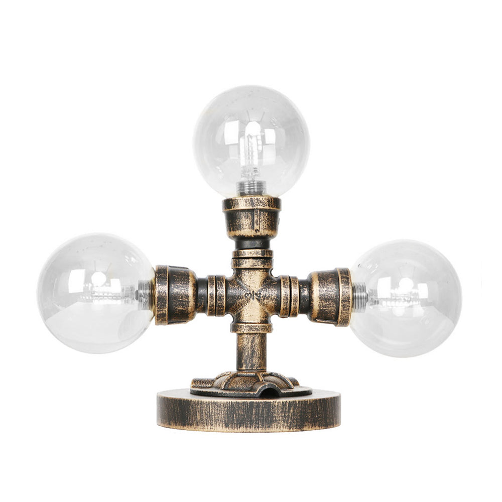 Avelena | Industrielle Runde Schirm Schreibtischlampe 2/3-Lampe Klar/Amber Glas Aufgabenbeleuchtung In Antik Silber/Bronze mit Fuß