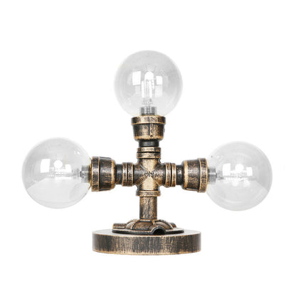 Avelena | Industrielle Runde Schirm Schreibtischlampe 2/3-Lampe Klar/Amber Glas Aufgabenbeleuchtung In Antik Silber/Bronze mit Fuß