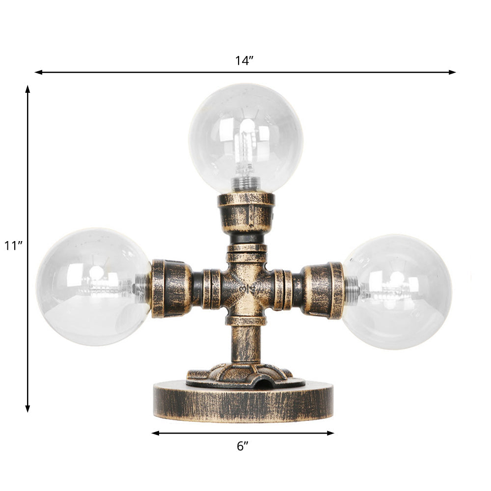 Avelena | Industrielle Runde Schirm Schreibtischlampe 2/3-Lampe Klar/Amber Glas Aufgabenbeleuchtung In Antik Silber/Bronze mit Fuß