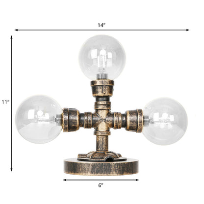 Avelena | Industrielle Runde Schirm Schreibtischlampe 2/3-Lampe Klar/Amber Glas Aufgabenbeleuchtung In Antik Silber/Bronze mit Fuß