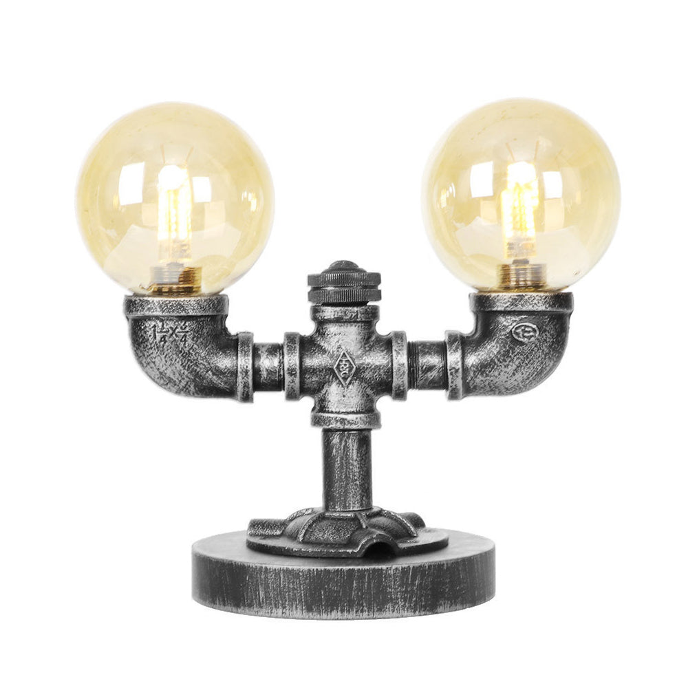 Avelena | Industrielle Runde Schirm Schreibtischlampe 2/3-Lampe Klar/Amber Glas Aufgabenbeleuchtung In Antik Silber/Bronze mit Fuß
