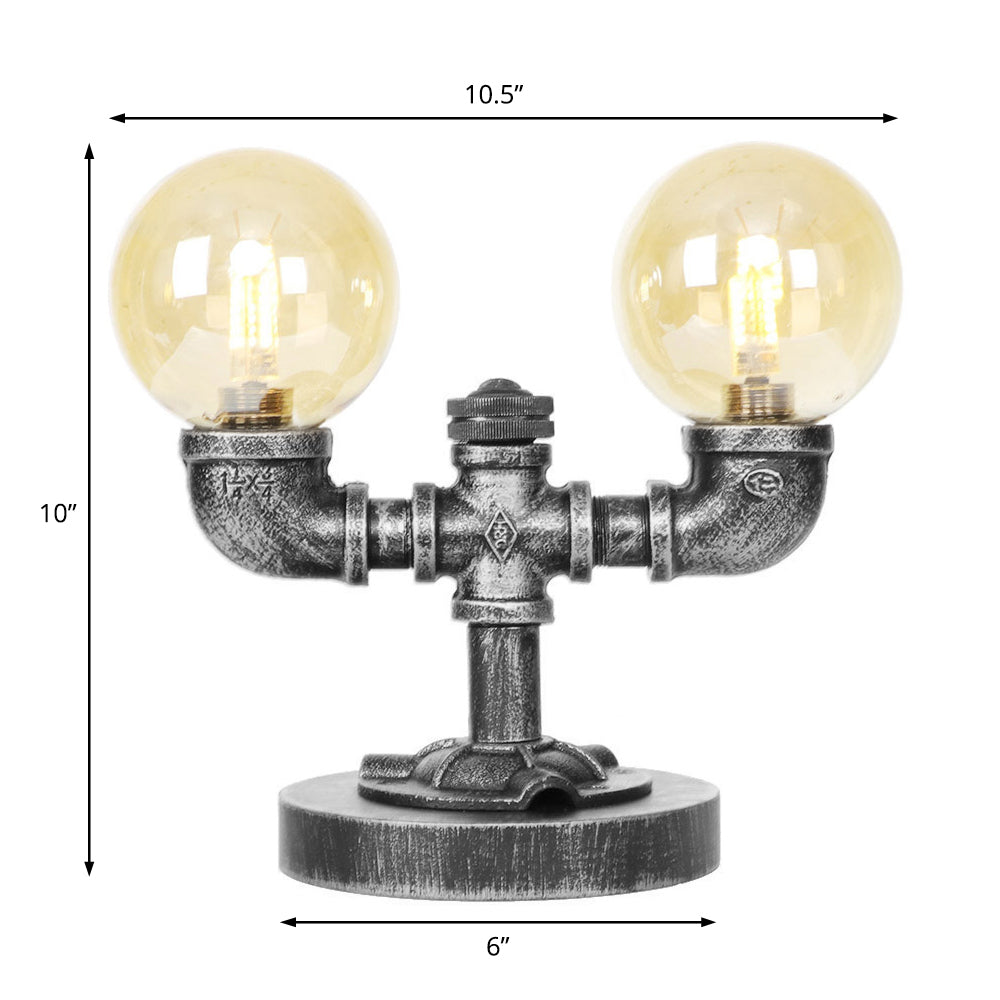 Avelena | Industrielle Runde Schirm Schreibtischlampe 2/3-Lampe Klar/Amber Glas Aufgabenbeleuchtung In Antik Silber/Bronze mit Fuß