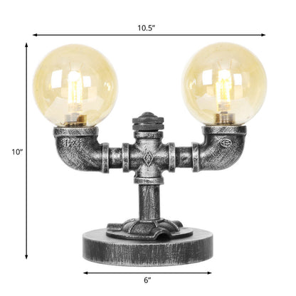 Avelena | Industrielle Runde Schirm Schreibtischlampe 2/3-Lampe Klar/Amber Glas Aufgabenbeleuchtung In Antik Silber/Bronze mit Fuß