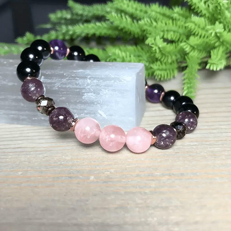 Avelena | 8Mm Rosenquarz Obsidian Amethyst Perlenarmband Aurora