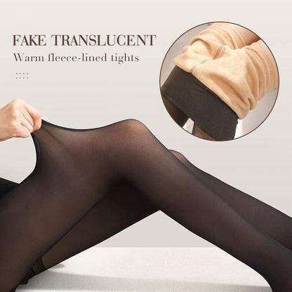 Avelena | Damen Thermo-Strumpfhose | Transparent Look | Mit Fleecefutter | Figurformend