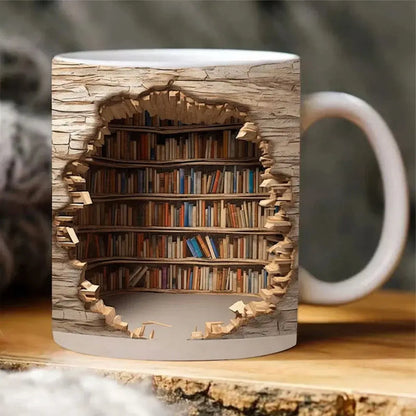 Avelena | Bücherregal Becher – 3D Keramik Kaffeebecher für Buchliebhaber