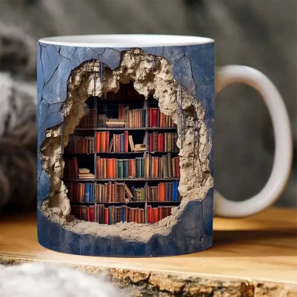 Avelena | Bücherregal Becher – 3D Keramik Kaffeebecher für Buchliebhaber
