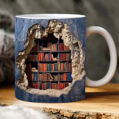 Avelena | Bücherregal Becher – 3D Keramik Kaffeebecher für Buchliebhaber