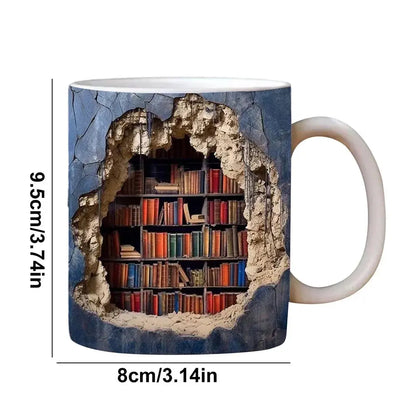 Avelena | Bücherregal Becher – 3D Keramik Kaffeebecher für Buchliebhaber