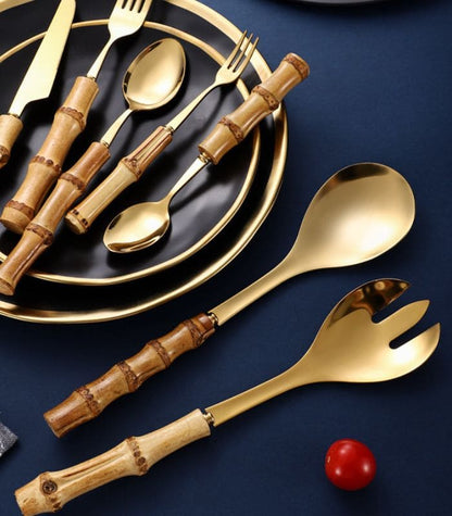 Avelena | Bambusgriff Salatservierbesteck Küchenzubehör