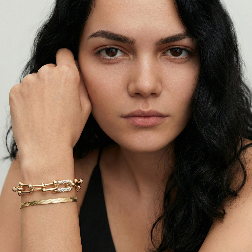 Damen Armband-Set mit Gliederdesign & Schlangenarmband in Goldoptik | Shopnory