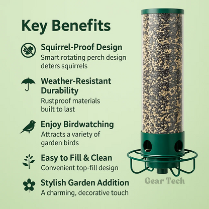 Avelena | Eichhörnchensicheres Vogelhäuschen | Robustes Metall, Mehrfach-Futteröffnungen & Ideal für Vogelbeobachtung im Hinterhof