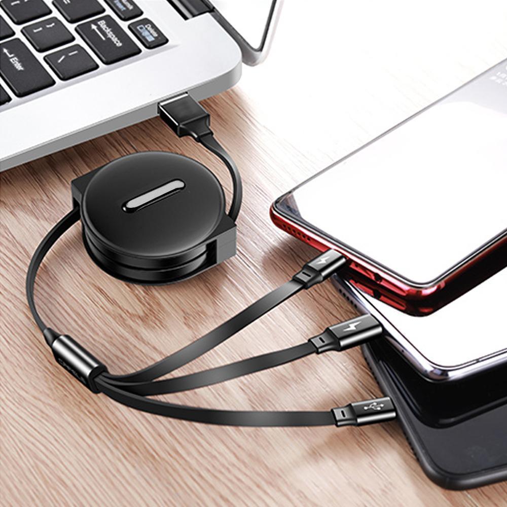 Avelena | 3-1 Ausziehbares Ladekabel Für Ios, Micro und Type-C