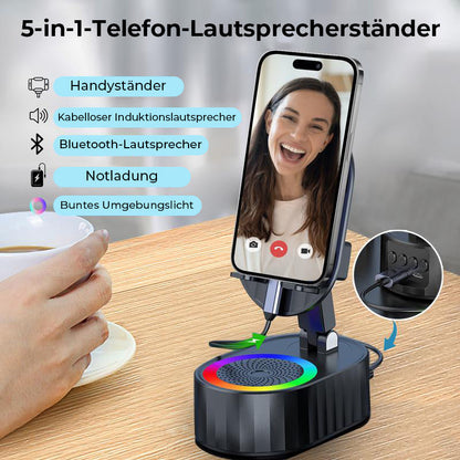 Avelena | Drahtloser Induktions-Audio-Bluetooth-Lautsprecher 5 in 1 Telefonhalterung