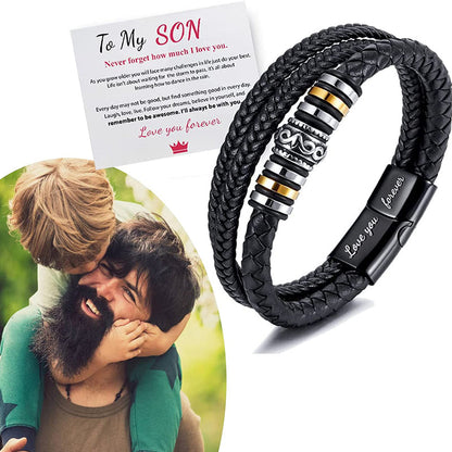 Avelena | für Meinen Sohn Armband – Klassisches Geflochtenes Lederarmband mit Graviertem Text, Magnetverschluss aus Edelstahl – Perfektes Geschenk für Männer