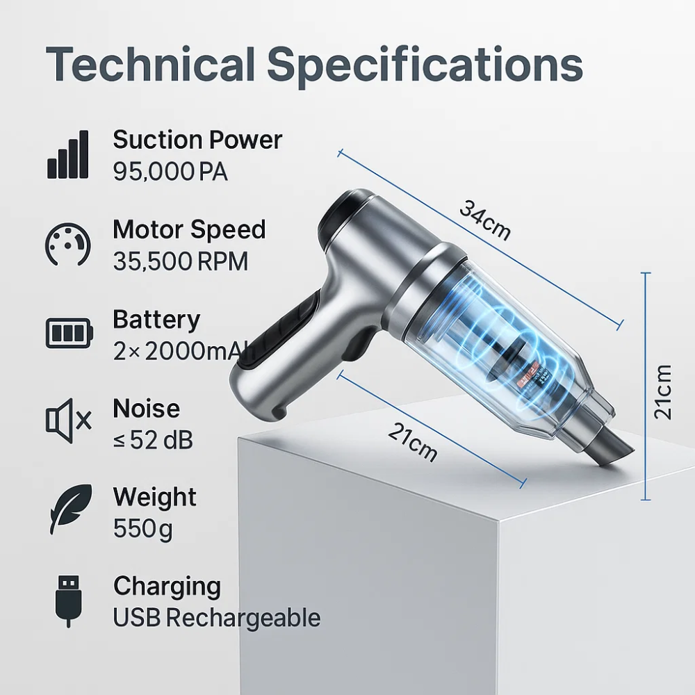 Avelena | CleanDrive | Auto Staubsauger – Effektive kabellose Reinigung