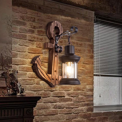 Avelena | Vintage Anker LED Wandleuchte - Industrie Metall & Holz für Esszimmer/Wohnzimmer
