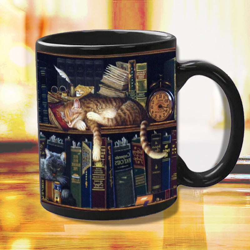 Avelena | Bücherregal Keramikkaffeebecher - Geschenk für Katzenbuchliebhaber