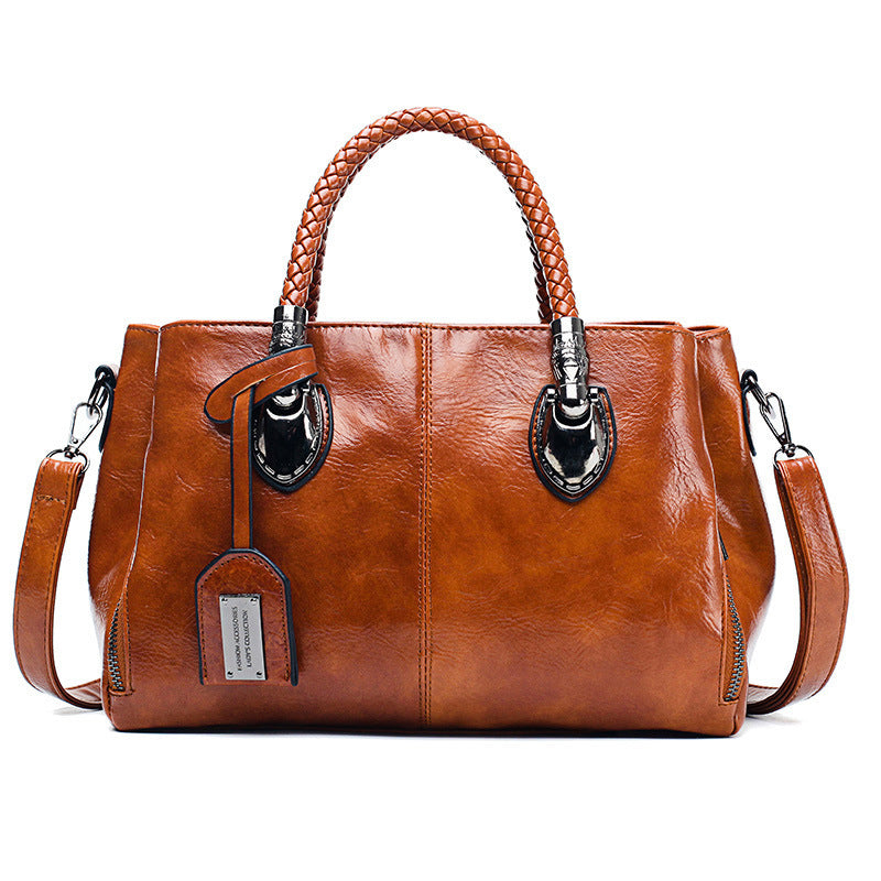 Avelena | Neue Handtaschen aus Öl-Wachs-Leder Boston, Große Tragetasche aus Weichem Leder
