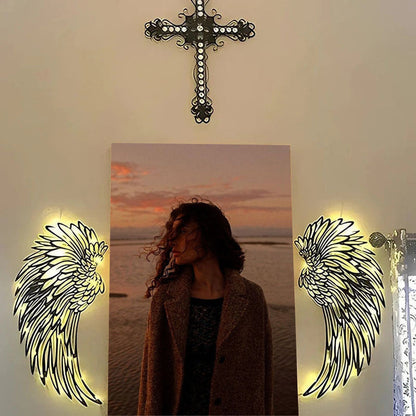 Avelena | 🌟🌟Metall Wandkunst mit Engel Flügeln und LED Lichtern