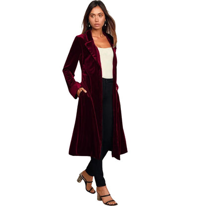 Avelena | Luxus Extra Lange Samtjacke mit Tasche