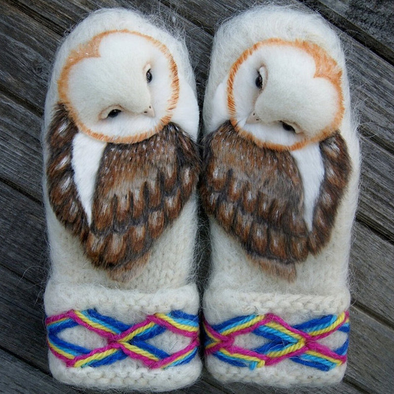 Avelena | Strickwolle Nordische Handschuhe Mit Eulen
