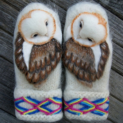 Avelena | Strickwolle Nordische Handschuhe Mit Eulen