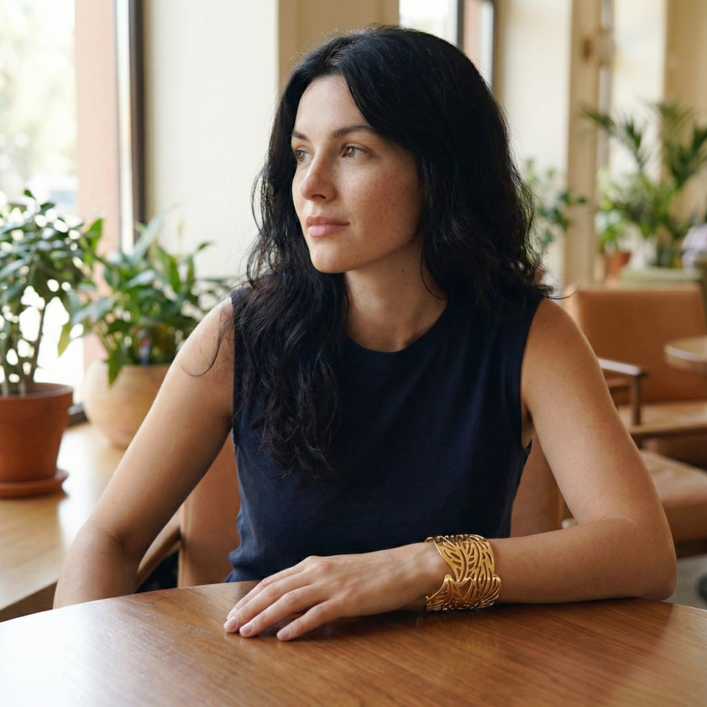 Damen Breites Armreif mit Blattmuster in Offener Form | Shop Nory