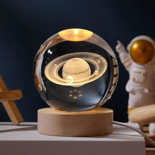 Avelena | 3D Kristallkugel Sonnensystem | Lasergravur | Optional mit LED-Lichtbasis & Geschenkbox