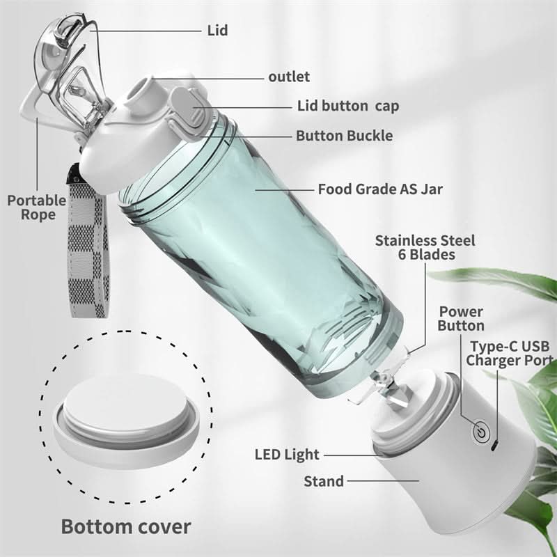 Avelena | Tragbarer Smoothie-Mixer mit 4000 mAh Akku & 600 ml Kapazität