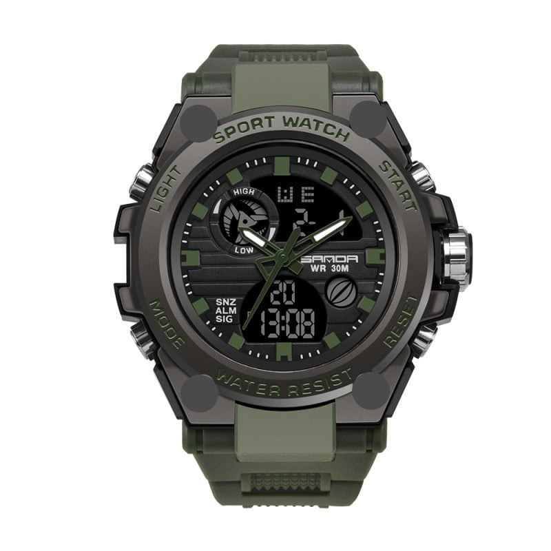 Avelena | Sportliche Dual-Display Mode Multifunktionale wasserdichte leuchtende Herrenarmbanduhr