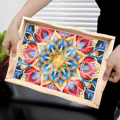 Avelena | DIY Diamond Painting Holztablett Essen Tablett mit Griff Wohnzimmer Dekoration Mandala Holztablett Set