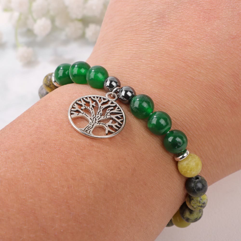 Avelena | Mila Armband mit Natürlichen Kristallen und Lebensbaum Design