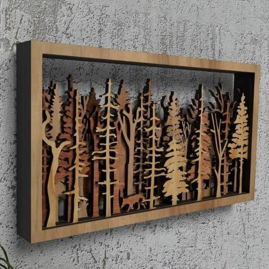 Avelena | Wanddeko - WoodForrest 3D - Verzauberndes Waldszene - Fuchs & Baumschatten