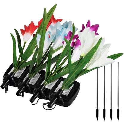 Avelena | 4er-Pack: Solar-Gartenlichter mit Farbwechsel und 16 größeren Lilienblumen