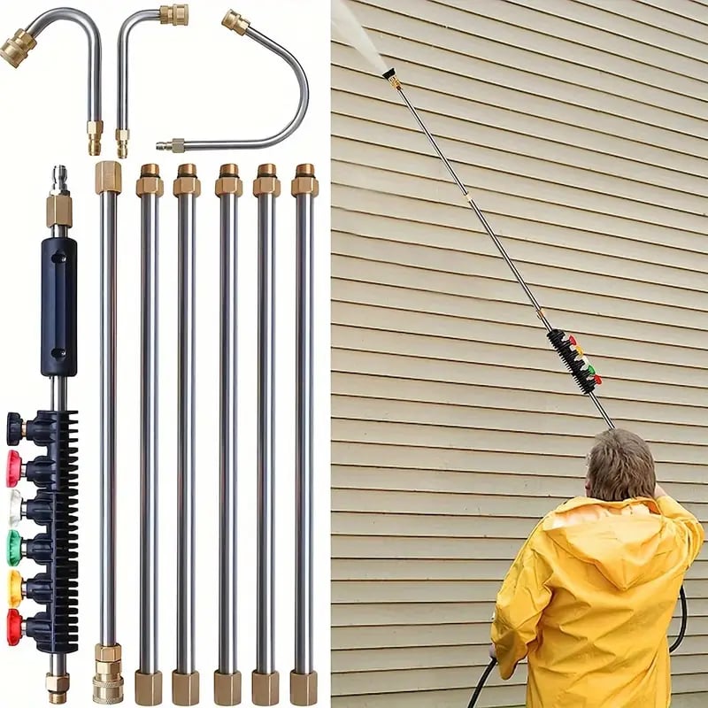 Avelena | Teleskop Hochdruckreiniger Stangen Set | 4000 PSI, 7 Düsenspitzen & Ideal für Regenrinne, Dach und schwer zugängliche Reinigung