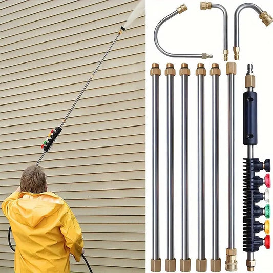 Avelena | Teleskop Hochdruckreiniger Stangen Set | 4000 PSI, 7 Düsenspitzen & Ideal für Regenrinne, Dach und schwer zugängliche Reinigung