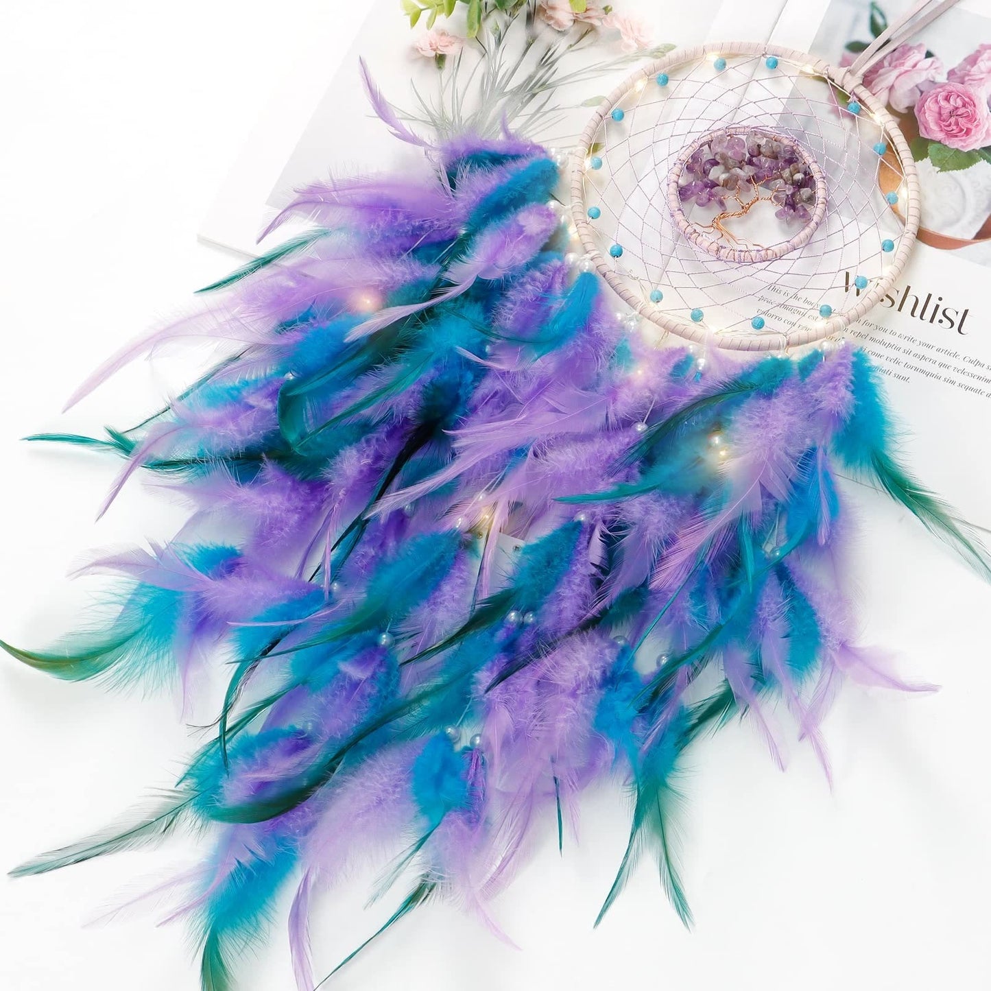 Avelena | Frendorf Kristall Lebensbaum Feder Glühen Traumfänger