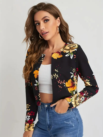 Avelena | Eleganter Blazer mit Öffnung Auf Der Vorderseite und Blumenmuster