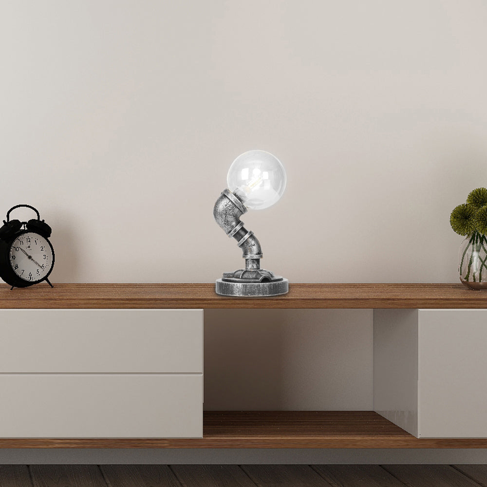 Avelena | Globe Klar/Amber Glas Arbeitsbeleuchtung Industriell Einfach Glühbirne Wohnzimmer Schreibtischlampe In Antik Silber