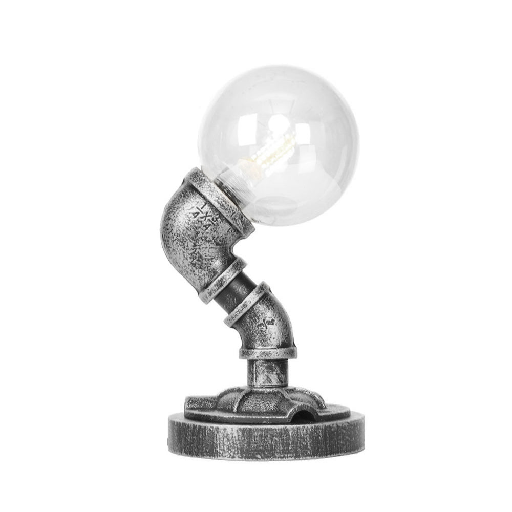 Avelena | Globe Klar/Amber Glas Arbeitsbeleuchtung Industriell Einfach Glühbirne Wohnzimmer Schreibtischlampe In Antik Silber
