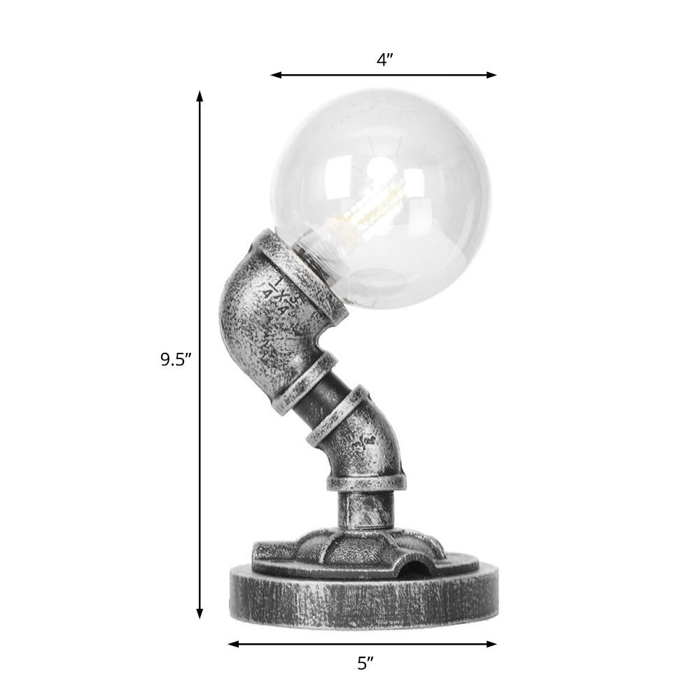 Avelena | Globe Klar/Amber Glas Arbeitsbeleuchtung Industriell Einfach Glühbirne Wohnzimmer Schreibtischlampe In Antik Silber