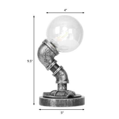 Avelena | Globe Klar/Amber Glas Arbeitsbeleuchtung Industriell Einfach Glühbirne Wohnzimmer Schreibtischlampe In Antik Silber