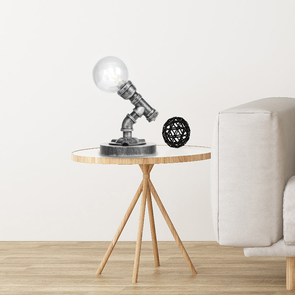 Avelena | Globe Klar/Amber Glas Arbeitsbeleuchtung Industriell Einfach Glühbirne Wohnzimmer Schreibtischlampe In Antik Silber