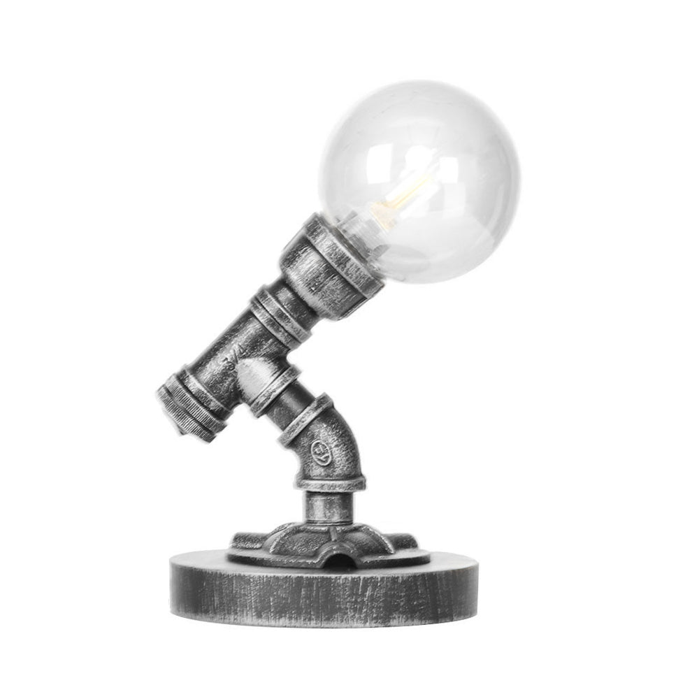 Avelena | Globe Klar/Amber Glas Arbeitsbeleuchtung Industriell Einfach Glühbirne Wohnzimmer Schreibtischlampe In Antik Silber
